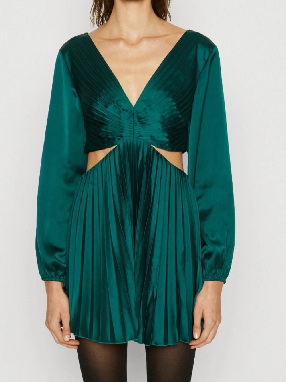 Abercrombie & Fitch Giselle Pleated Cutout Mini Dress, small emerald green